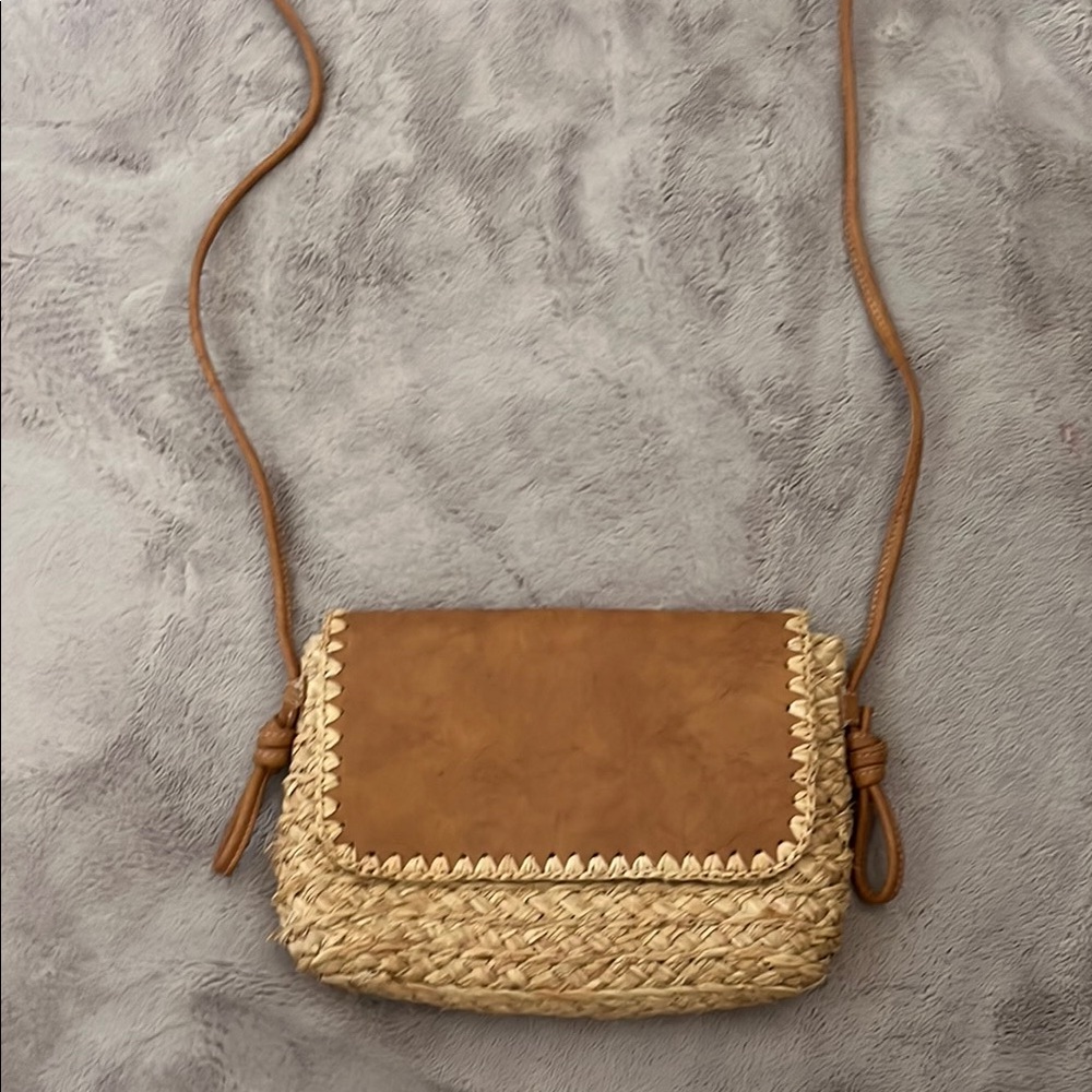 Tan and Brown Woven Crossbody Bag